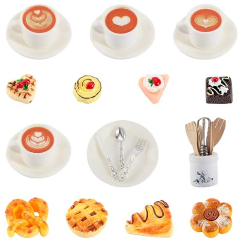 GORGECRAFT 14pz Decoración de Alimentos En Miniatura de Plástico para Té de la Tarde Café Pastel Pan Cubiertos Juegos de Alimentos para Cocinar En Casa Pequeña Cocina para Juegos de Simulación