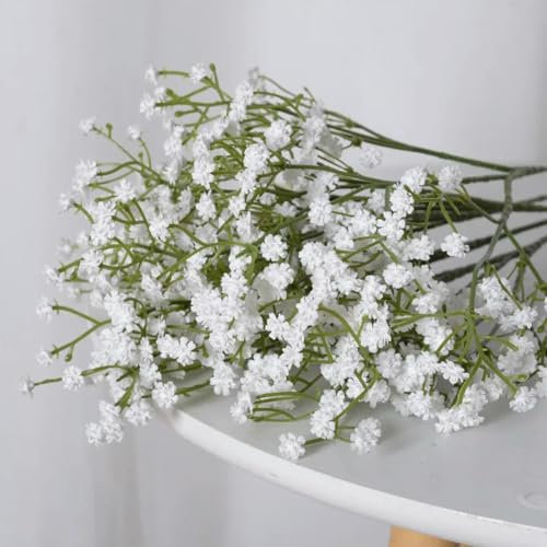 JPWNVF Ramo di plastica Artificiale Pieno Cielo Stelle Fiori Bouquet Colori Multipli 52cm Festa Natale Matrimonio casa pianta Decorativa-Bianco