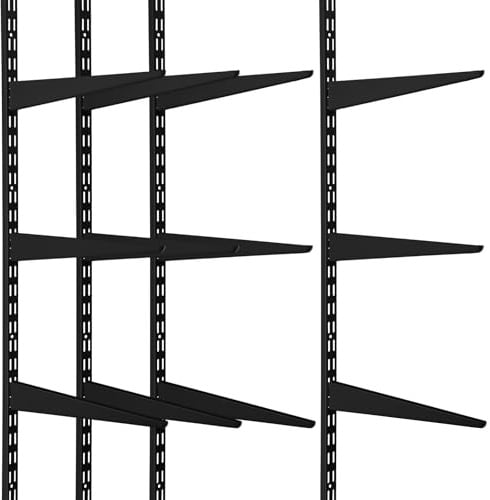 Colingmill 4 Pcs Twin Rail Upright Wall Shelving System 47. 5 Inch with 12 Pcs Shelf Bracket Heavy Duty Adjustable Storage Rack Metal Support System for Kitchen Closet Home Indoor(Black)