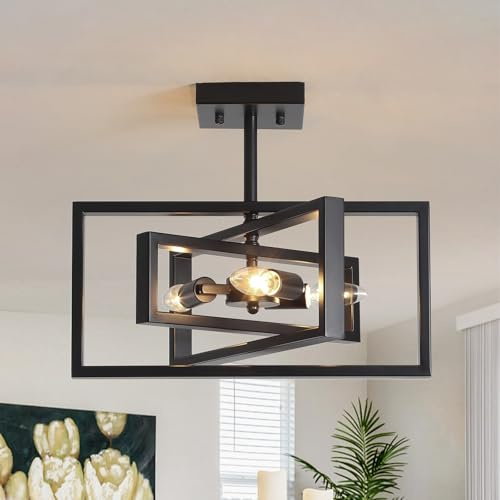 LWYTJO 3 Flammig Deckenleuchte Schwarz Industrial, Deckenlampe Wohnzimmer Vintage Pendelleuchte für Küche, Schlafzimmer, Esszimmer, Flur, Eingang