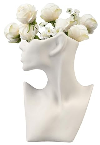 UUE Keramik Kreativ Vase, Vasen Deko Körpervase Matt, Menschliches Körper Form, Boho Deko Asthetic Schlafzimmer Vase Weiß für Fensterbank Regal Flur Schlafzimmer 17,5CM(Ohne Blumen)