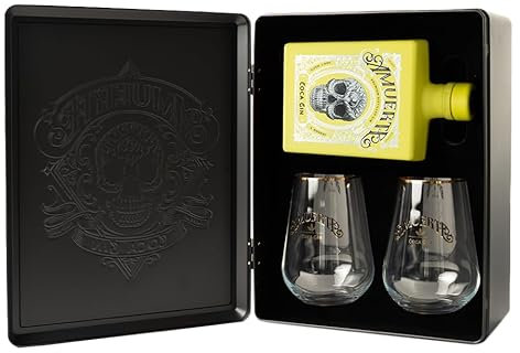 AMUERTE METAL BOX - Gin 70 cl + 2 bicchieri trasparenti (AMUERTE YELLOW)