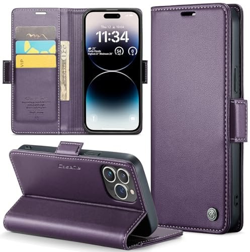 Rerzoiro for iPhone 14 Pro Max Case 6.7 Inch, Premium PU Leather Wallet Case Flip Cover with [RFID Blocking][Card Holder][Stand Function] Shockproof Protective for iPhone 14 Pro Max, Purple