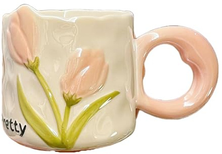 HUMOCHUSON Tazza Cappuccino Tazza Da Acqua A Forma Di Tulipano In Ceramica Galvanizzata, Regalo Per Coppia Di Fidanzate, Colore Rosa