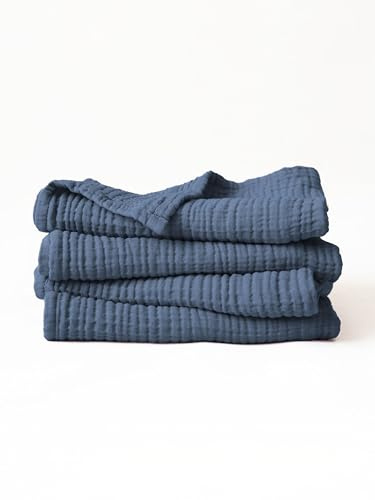 Viva Maison Musselin-Händehandtücher, 100 % türkische Baumwolle, dünn, weich, schnelltrocknend, fusselfrei, große Größe, luxuriöse Handtuch-Sets für Badezimmer, Indigoblau, 4er-Pack
