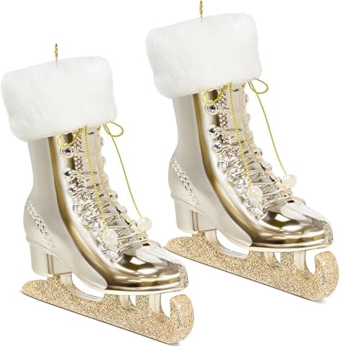 2 Stuck Skating weihnachtskugeln anhanger Champagner Schlittschuh Deko 14 * 12.5cm Weihnachtsanhänger Baumschmuck aus Plastik kuntstsoff Vintage Weihnachtsdekoration