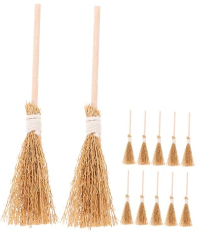 VALICLUD 12pcs Realistic Miniature Broomstick Straw Brooms Soft Bristle Brush Halloween Mini Broom for House Decor