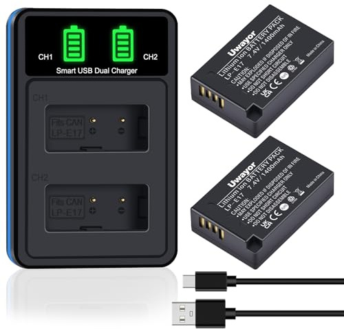 Uwayor LP-E17 1400mAh Akku und Ladegerät mit USB, Typ-C Anschluss für Canon EOS RP, R10,R8, R50, R100,EOS 77D,750D,760D, 8000D, EOS M3,M5,M6,Rebel T6i, Kiss X8i