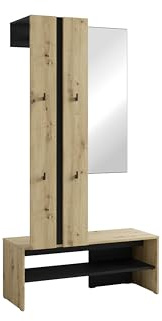 byLIVING Kompaktgarderobe NANTE/Artisan Eiche - Optik, Absetzung in schwarz/Spiegel, Kleiderstange, offene Fächer/Garderobenmöbel/Flurgarderobe/Maße: B 100, H 186, T 40 cm