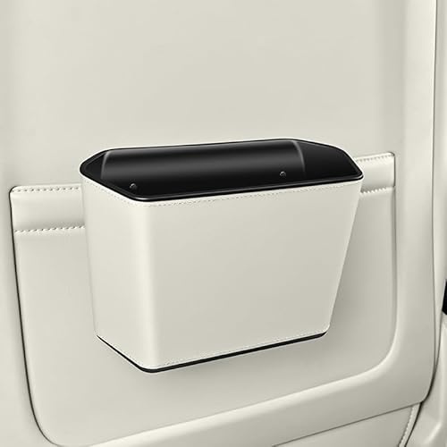 Qirc Poubelle de voiture avec clip, mini porte-ordures portable pour dossier de siège de voiture et porte, conteneur de poubelle de voiture imperméable et anti-fuite pour auto, SUV (Beige1)