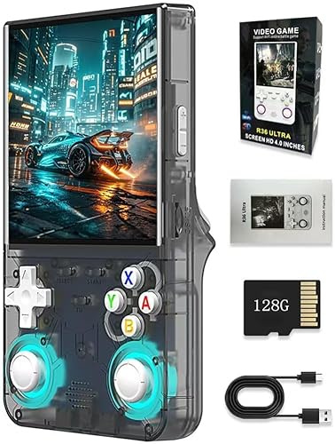 R36 Ultra Retro Games Console Handheld Games Consoles, R36S Upgrade 128GB Portable Video Games Emulator Console with 30000+ Classic Games, 4 IPS Screen Retro Handheld Game Console