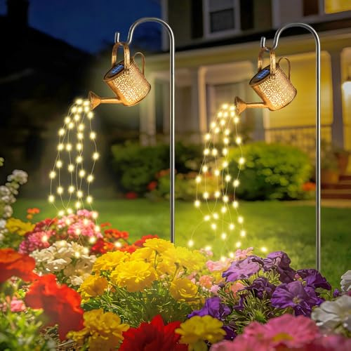 2 Pezzi Lampade Solari Giardino, Catena Luminosa Annaffiatoio (2 Supporti) | Impermeabile Luci da Esterno Giardino Solari, Automatici Illuminazione Luci Solare Esterno per patio, vaso di fiori e prati