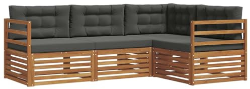 vidaXL Outdoor-Sofagarnitur mit Kissen 4 pcs Natur und Anthrazit, Moderne Garten-Sofa-Ecke, haltbare Lounge-Möbel für draußen, gemütliche Terrasse-Sitzgelegenheiten