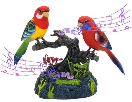 Oiseau perruche parlant - Moineau animal réaliste activé par son électrique | Simulation interactive qui répète le discours sur la branche d'un arbre, bureau, chambre, jardin, jouet