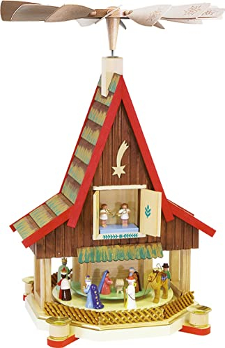 Richard Glässer Seiffen Weihnachtspyramide Adventshaus, 53 cm hoch, original Erzgebirge