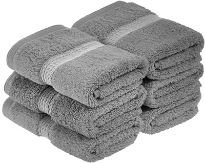 Superior 900 Gram 100% Premium Long-Staple Combed Cotton 6-Piece Face Towel Set, Charcoal