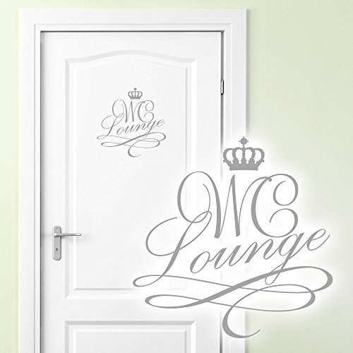 Grandora Wandtattoo Türaufkleber WC Lounge mit Krone I Silbergrau (BxH) 14 x 14 cm I Bad Badezimmer Toilette Aufkleber Wandaufkleber Wandsticker Sticker Tür W881