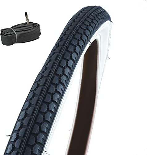 Fischer Fahrrad-Reifen 26 Zoll x 1,75 schwarz/weiß mit Schlauch 26 x 1,50-2,125 und Dunlop-Ventil
