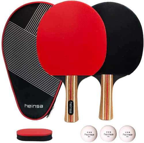 heinsa Tischtennisschläger entwickelt in Berlin - Premium Tischtennisschlaeger Set mit 3 Sterne Tischtennisbälle + praktischer Aufbewahrungstasche | Tischtennis Set egal ob Drinnen oder Draußen