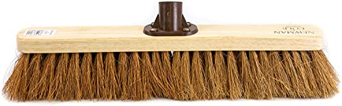 Newman and Cole 18 Wooden Broom Head - Replacement Wooden Broom Head for Outdoor Garden Yard Brush Sweeping - Wood Brush Head Fitted Fixing Bracket Connector (Soft Natural Coco)