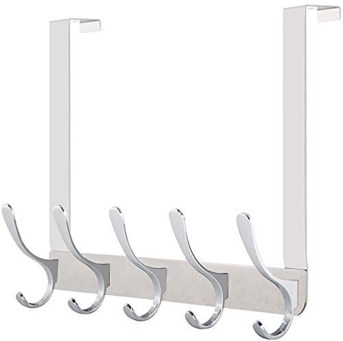 WEBI Over The Door Hooks 5 Coat Hooks,Over The Door Towel Rack,Door Hanger for Hanging Towels,Clothes,Bathroom,Chrome