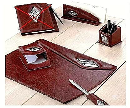 Büro- und Schreibtisch-Set, 5 Stück (Tasche mit Stift ohne Stift) aus Kunstleder braun und 5 Platten aus 925 % Silber, hergestellt in Italien, 100 % 1340/M