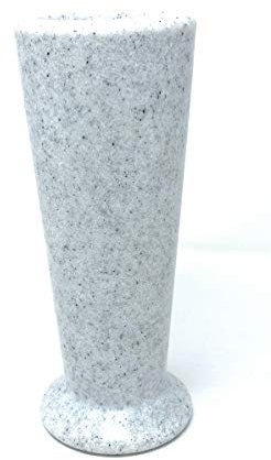 OPTIMUM Dünne Gedenkvase Friedhofsblumenvase - Kunststoff (weißer Granit) mit Metall-Erdspieß, Grabmarker, Dekorationen für Grabstätte, Grabstein-Blumenhalter, Garten, Rasen & Hof