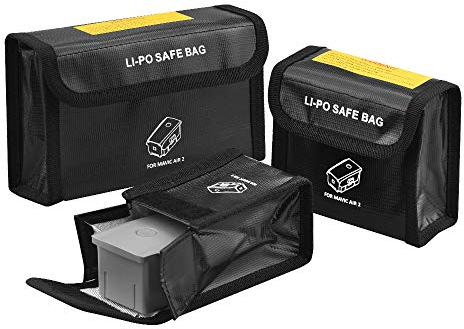 DJFEI Lipo Akku Tasche Batterie Schutz Tasche für DJI Mavic Air 2 Drone, 3 Stück Tragbare Drohne LiPo Explosionsgeschützte Sichere Tasche für DJI Mavic Air 2 (Schwarz)
