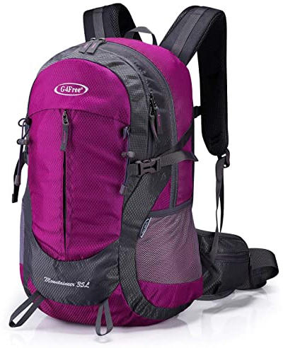 G4Free 35 l wasserdichter Wanderrucksack, Outdoor-Rucksack, Trekking, Tagesrucksack für Camping, Wandern, Rucksackreisen, Klettern, mit Regenschutz, rosarot, Wanderrucksack