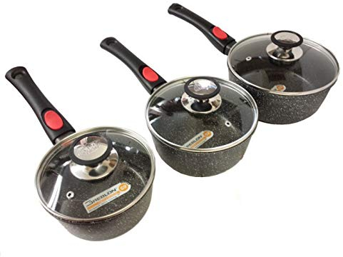 ESPACE CUISINE, 3 casseroles et Grill 28 cm en Pierre Manches Amovibles,Induction,antiadhésive