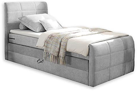 Stella Trading KUBA 2 Boxspringbett 120x200 mit Bettkasten, Silber - Bequemes Bett mit 7-Zonen-Federkern Matratze & Komfortschaum Topper - 123 x 113 x 220 cm (B/H/T)