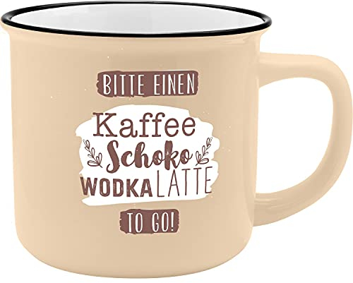 GRUSS & CO Becher Motiv Bitte | New Bone China Porzellan, Emaille-Optik, 35 cl | Geschenk | 47517