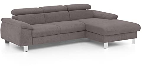 Mivano Ecksofa Micky mit Recamiere / Eckcouch mit Bettfunktion, Bettkasten und Kopfteilverstellung / 244 x 72 x 166 / Mikrofaser, Dunkelgrau