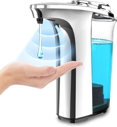 FKWin Dispenser automatico di sapone, Dispenser di sapone per piatti, Dispenser di sapone per mani senza contatto 17oz/500ml con 5 livelli di sapone regolabili, Argento