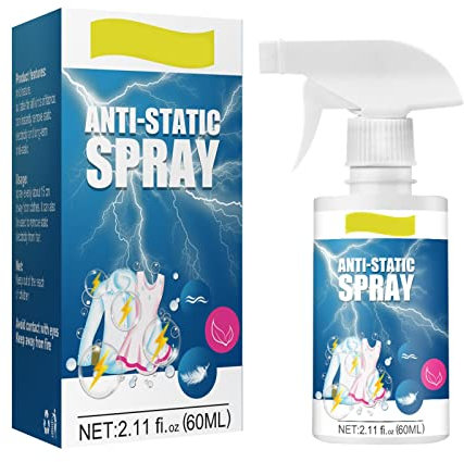 Fowybe 60ml Antistatik-Spray, Antistatik-Spray, Anti-Statik-Entferner für Kleidung, Textilien, Haare, Sanftes Weichspüler-Spray, 1 Stück Geruchsbeseitiger, Leicht zu tragen, Heimbüro