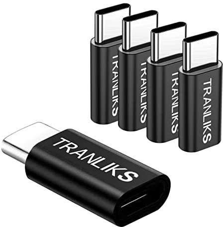 TRANLIKS 5 Pack Adaptadores Micro USB a USB C, Adaptador Micro USB Hembra a Tipo C Macho para sincronización de Datos y Carga – Negro