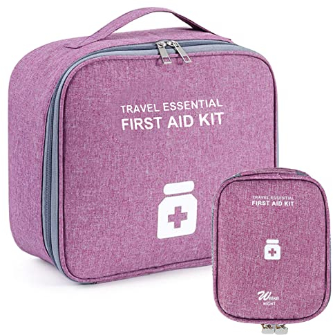 Borsa per medicinali, 2 pezzi, capacità elevata, set da viaggio, portatile, impermeabile, borsa per la conservazione dei medicinali, per la casa, l'ufficio, i viaggi, le attività all'aperto, viola