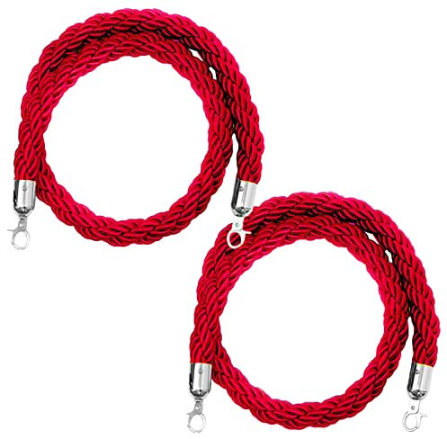 ZJMAMA Corde de Barrière 2 Paquets De Corde De Chanvre Tressée Stanchion, Barrière De Corde Torsadée Tissée De Contrôle des Foules, Cordes De Barrière avec Crochets pour Hôtel/Concerts/théâtre