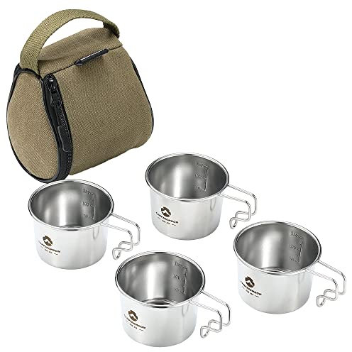 Campingmoon S-180 Lot de 4 tasses à café en acier inoxydable 304 160 ml