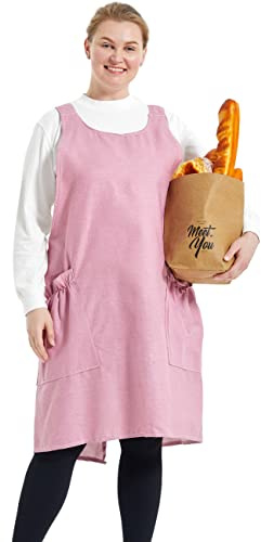 APRONNER Big Plus Size Aprons for Women with Pockets Cotton Linen Baking Kitchen Cooking