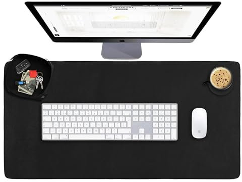 ELIZO Schreibtischunterlage aus echtem Leder, große Computermatte für Tastatur, Gaming, Laptop und Tisch, Schwarz, 3 mm dick