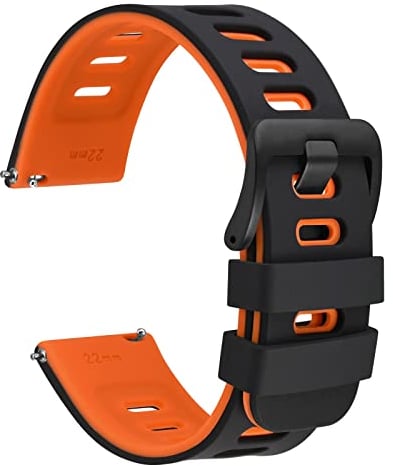WOCCI 18mm Bicolore Bracelet Montre, Caoutchouc Silicone, Libération Rapide, Bande de Remplacement pour Hommes et Femmes, Boucle Noir (Noir-Orange)
