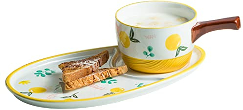 BOSUGE Salad Bbowl,Soup Bowls,Ceramic Cream Soup Bowls & Saucers, Plates and Bowls Set for 1 Person, Breakfast Bowls with Cracker Holder.-red (Color : Yellow)