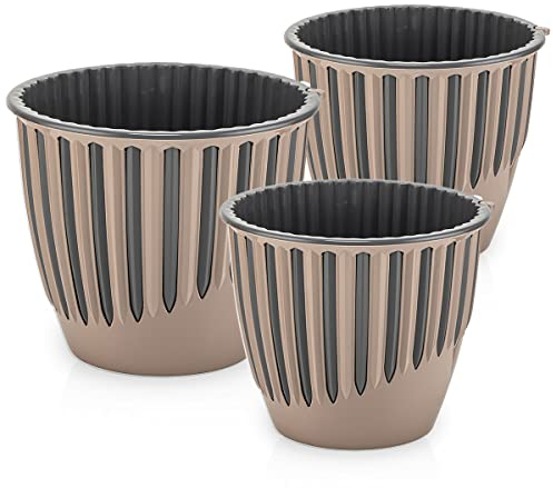 minify Blumentopf-Set mit 3 Größen ⌀149/165/188mm Design-Pflanztöpfe für Innen- und Außenbereich (Mocha)