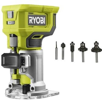 Pack RYOBI - Affleureuse à bois - RTR18-0 - 18V One+ - Sans batterie ni chargeur - Coffret 5 fraises panachées RAKRBS5 - Queue de diamètre 6mm