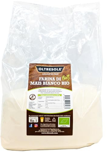 Oltresole, Farina Biologica Italiana di Mais Bianco 1 Kg, Farina Senza Glutine, No OGM, 100% Made in Italy, Ideale per Polenta, Pane e Dolci, Perfetta per Celiaci e Vegani