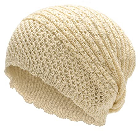 ZLYC Damen Sommer Strickmützen Handstricken Häkelmütze Beigntage Beanie Mütze(Einfach Beige)