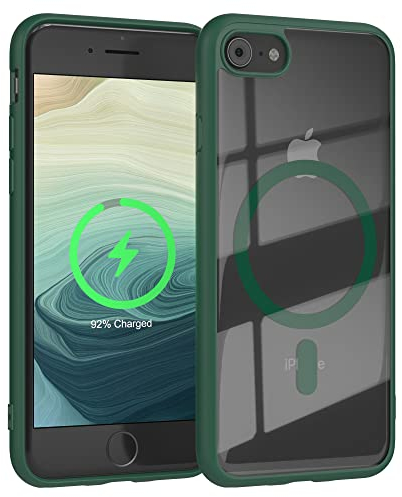 EAZY CASE Crystal TPU Hülle kompatibel mit iPhone SE (2022/2020) / iPhone 8/7 kompatibel mit Qi-Charging, Silikon mit Kameraschutz, Cover, Silikonhülle, magnetische Ladehülle, Transparent/Nacht Grün