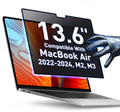 Removable Privacy Screen Compatible With MacBook Air 13.6 2022, 2023, 2024, M2, M3 | Easy On/Off Anti-Glare Laptop Screen Protector Filter Blue Light Blocking Filter