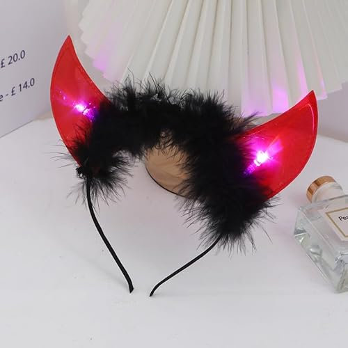 LEEMASING Serre-tête LED en corne de diable - Accessoires pour cheveux - Pour festival, déguisement - Rouge